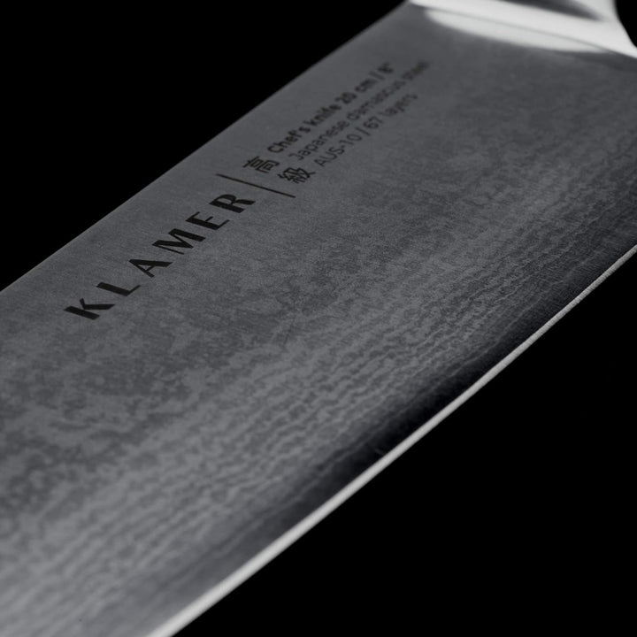 KLAMER Damast Chefmesser 20cm, extra scharfes Küchenmesser, echter japanischer Damaststahl, Fleischm