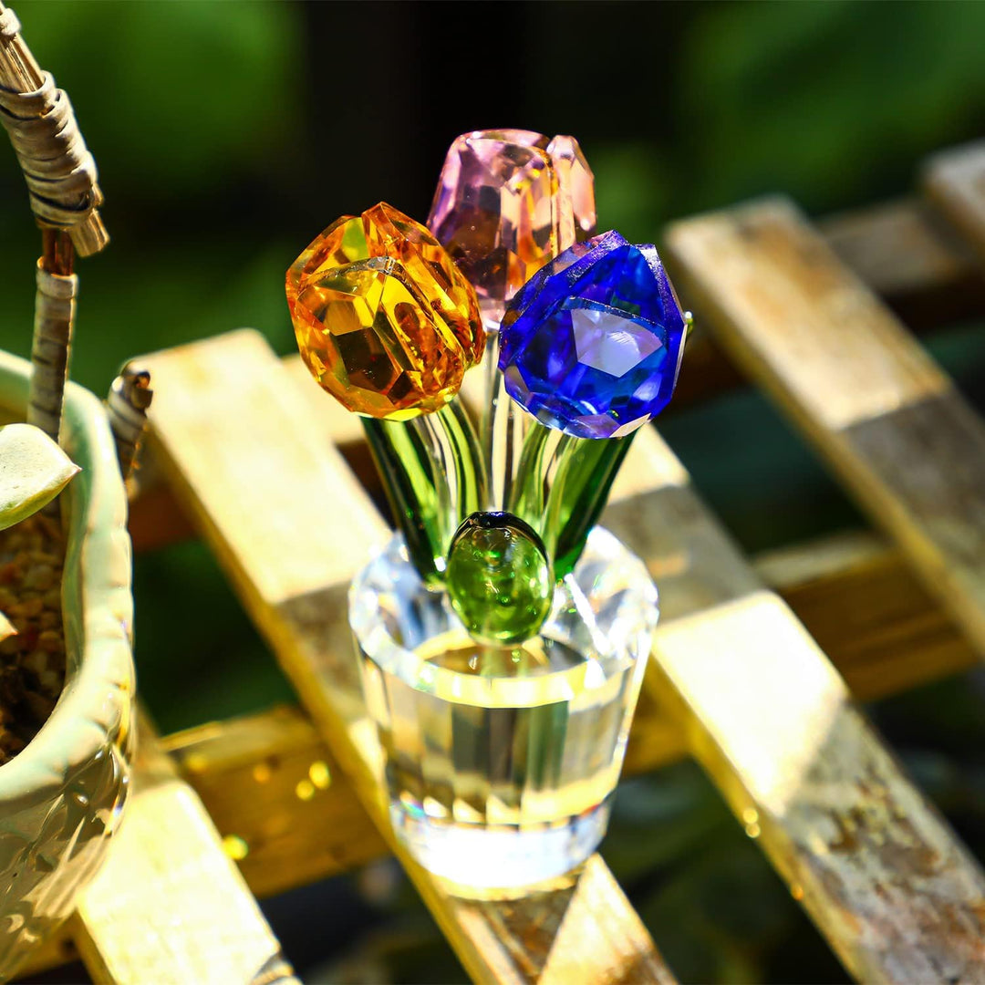 H&D HYALINE & DORA Bunte Kristall Tulpen Figur Sammlerstück, Glasblumenstrauss Briefbeschwerer, Gesc