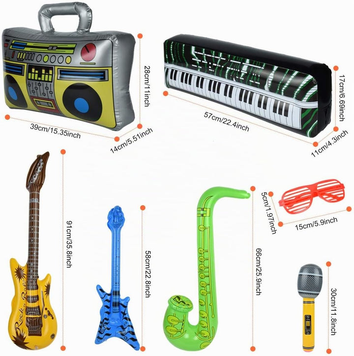 Aufblasbare Instrumente Set 22 Stücke, Aufblasbare Gitarre für Kinder, Musikinstrumente Zubehör Aufb