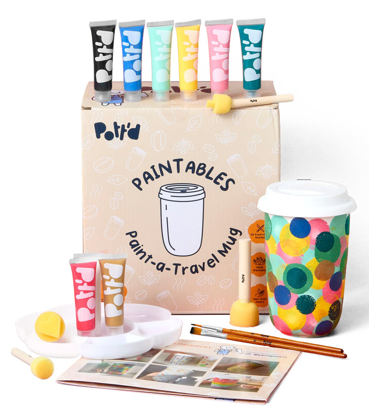 Pott’d Paintables Reisebecher zum Bemalen – DIY Keramik-Bemalen-Set für Erwachsene mit Reisebecher,
