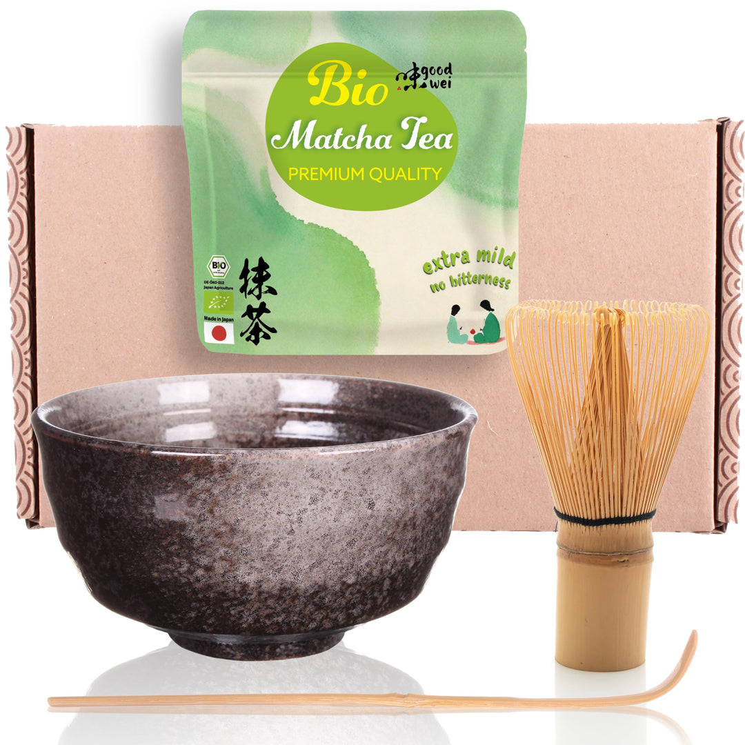 Goodwei Matcha Set mit Matcha Besen, Matcha Schale aus Keramik und BIO Matcha Tee aus Japan | Gesche