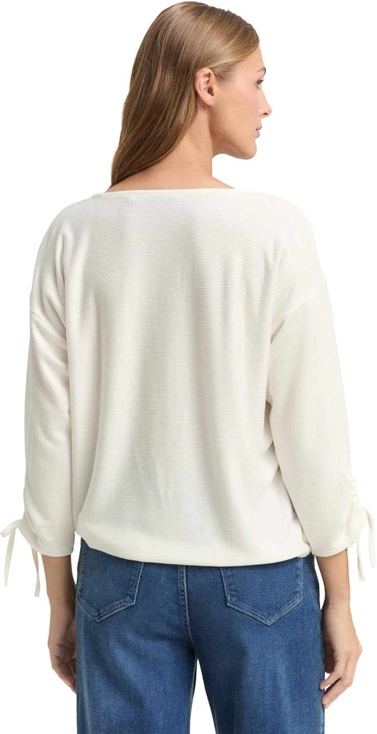TOM TAILOR Denim Damen Loose Fit Longsleeve mit Streifen & Raffarm XS 10332 - Off White, XS 10332 -