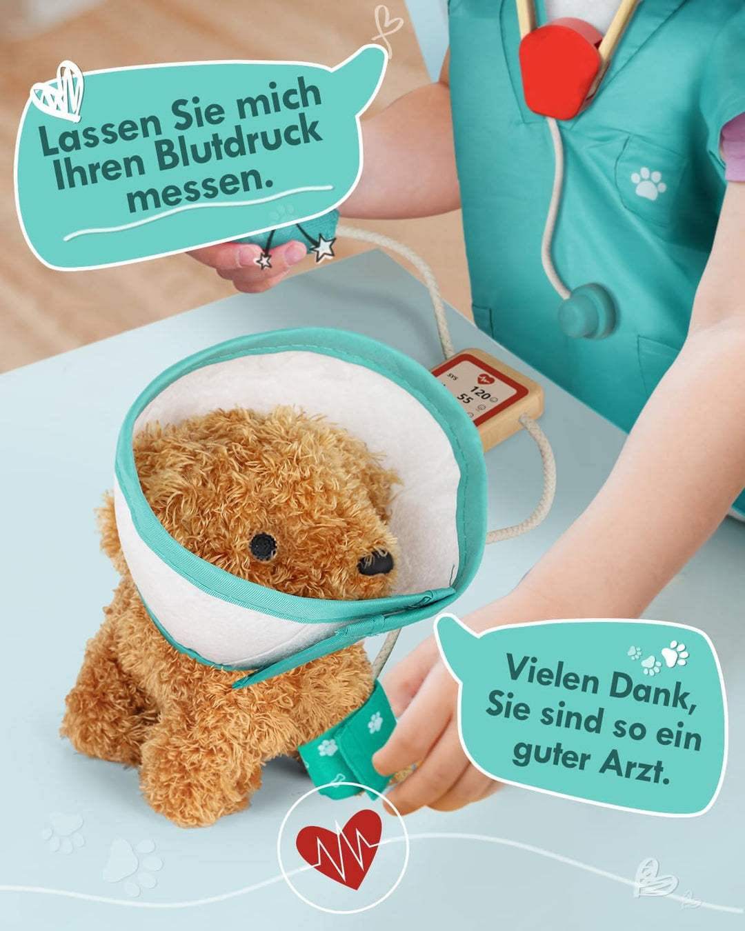 Arztkoffer Kinder Holz, Tierarzt Spielzeug Kinder, Doktorkoffer mit Kleidung und Hut, Arztkoffer Rol