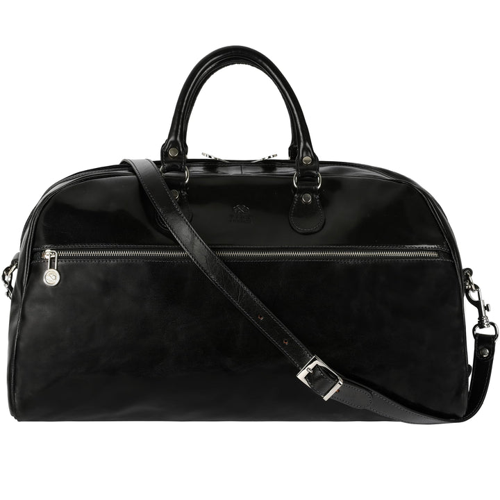 Time Resistance Reisetasche Leder Duffel Tache Vollnarbenleder Weekender Sporttasche Schwarz, Schwar