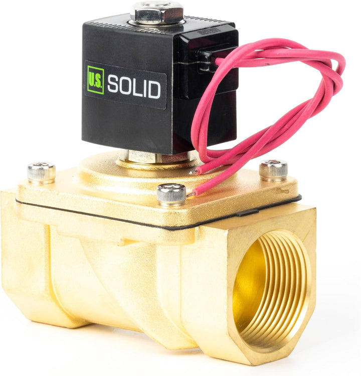 U.S. Solid 1-1/4" Magnetventil - Messing DC 12V mit Viton-Dichtung, stromlos geschlossen, Bleidraht-