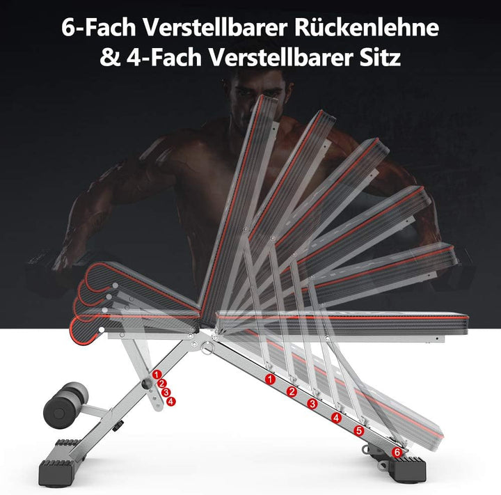 YOLEO klappbare Hantelbank Multifunktion Training Fitness Bank Bauchtrainer Schrägbank mit 6-Fach Ve