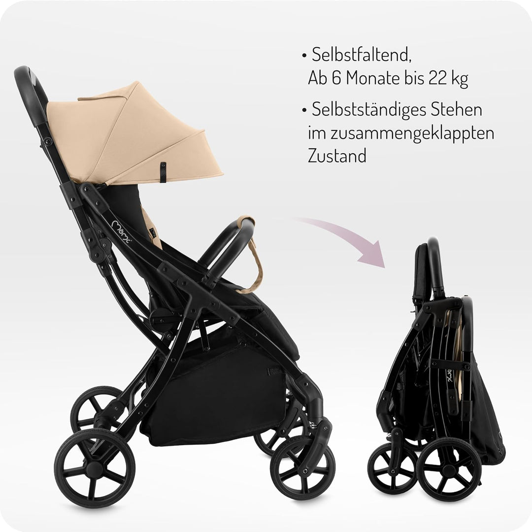 MoMi Kinderbuggy PAOLA mit automatischem Faltsystem, bis 22 kg Körpergewicht, 5-Punkt-Sicherheitsgur