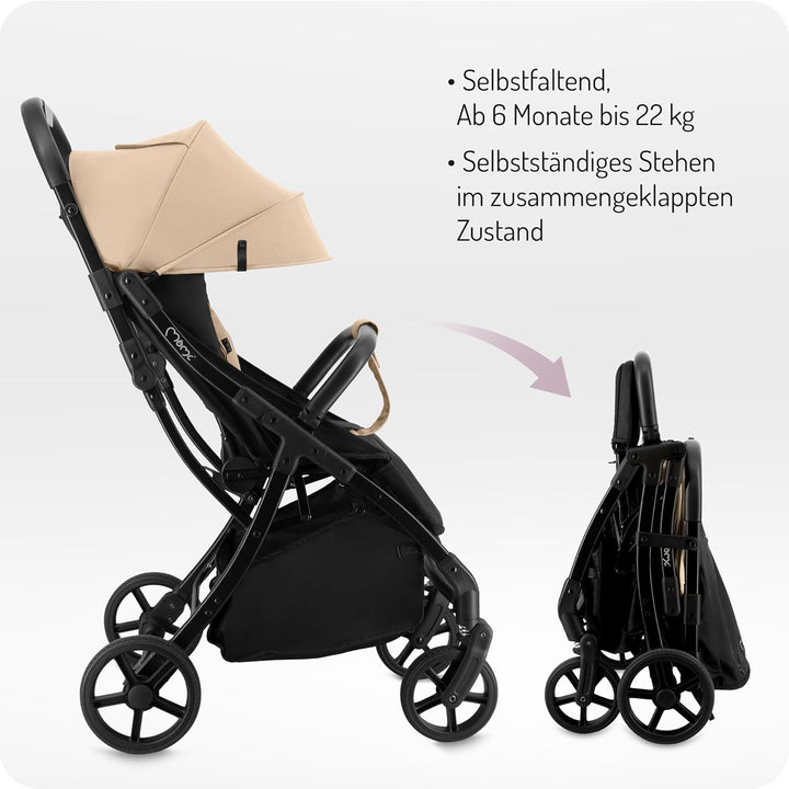MoMi Kinderbuggy PAOLA mit automatischem Faltsystem, bis 22 kg Körpergewicht, 5-Punkt-Sicherheitsgur
