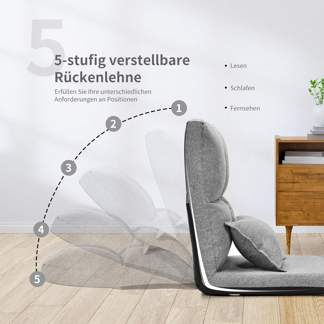 GOPLUS Bodenstuhl, Bodensessel mit 5-Fach Verstellbarer Rückenlehne &amp; Kissen, Bodensofa mit Schlaffu