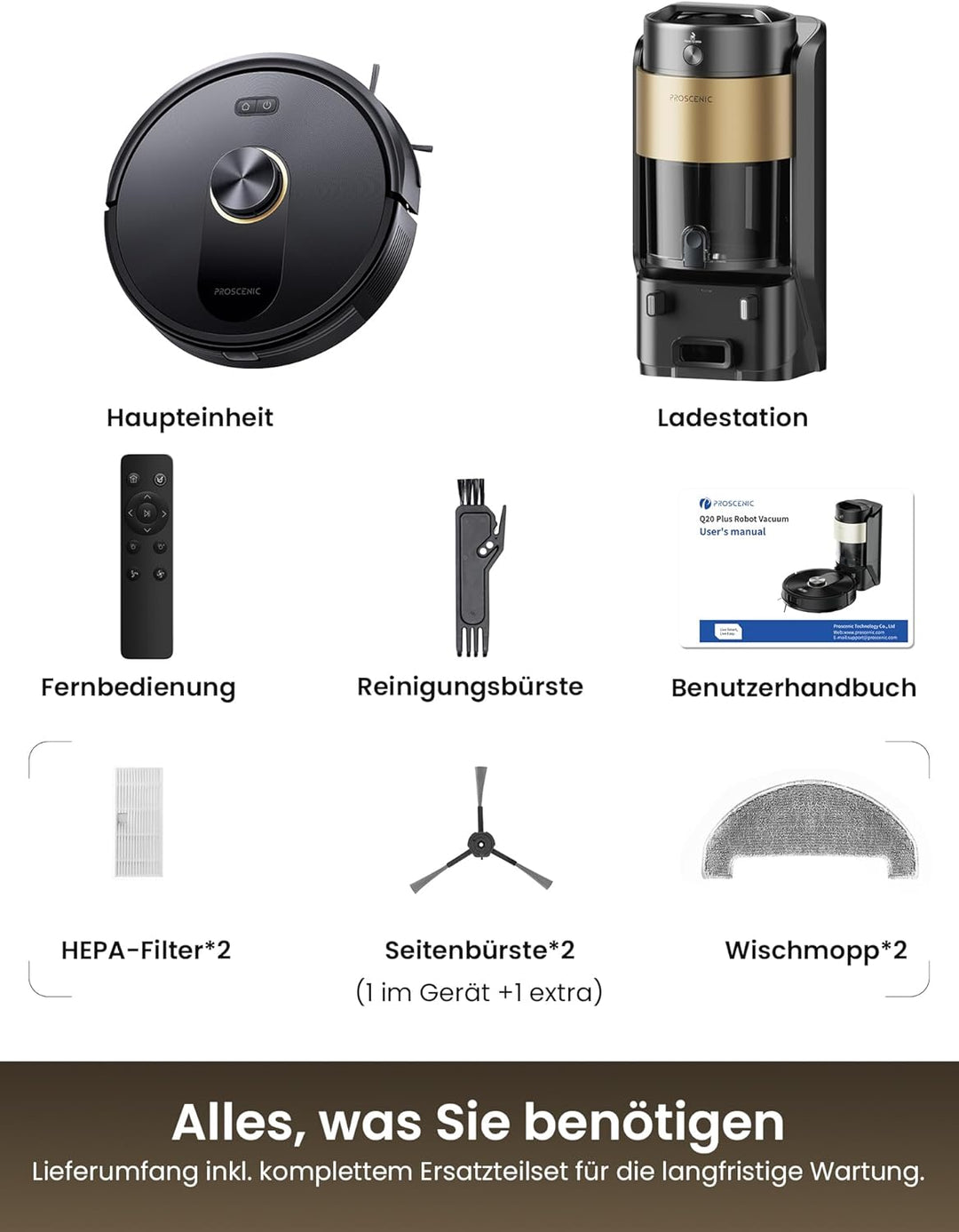 Proscenic Q20 Plus Saugroboter mit Wischfunktion, 10000Pa 200min Staubsauger Roboter mit Beutellose