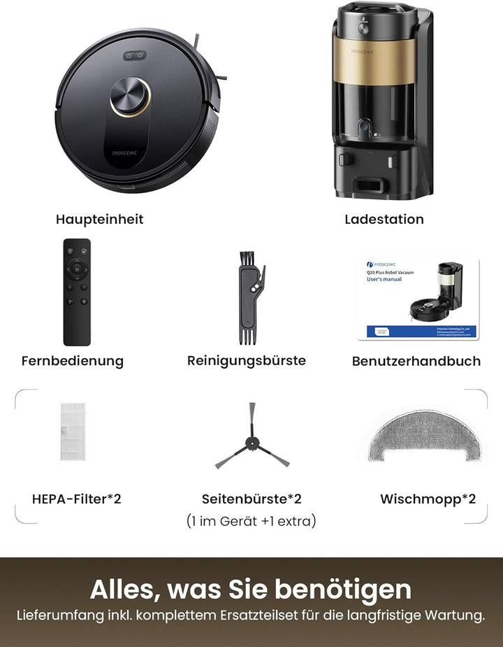 Proscenic Q20 Plus Saugroboter mit Wischfunktion, 10000Pa 200min Staubsauger Roboter mit Beutellose
