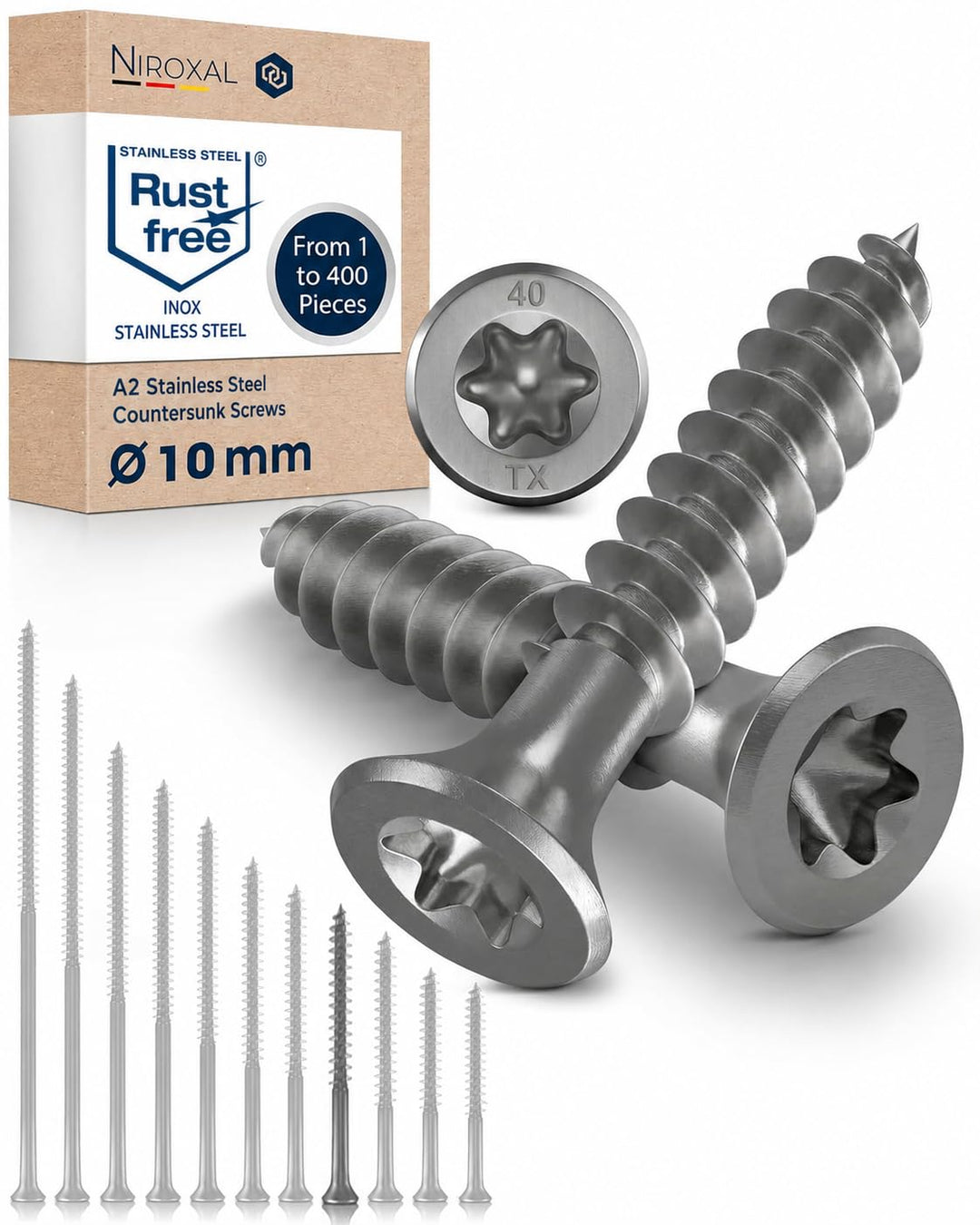 Schrauben Torx Edelstahlschrauben 10x120 Edelstahl V2A rostfrei Spanplattenschrauben für Holz Teilge
