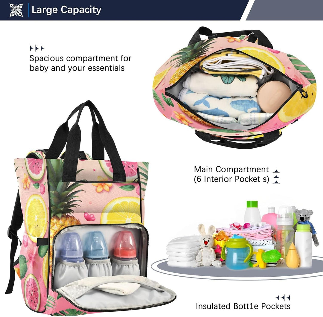Gelbe Ananas Zitronen Tropisch Wickeltasche Reiserucksack Grosse Kapazität Schulter Mom Taschen für