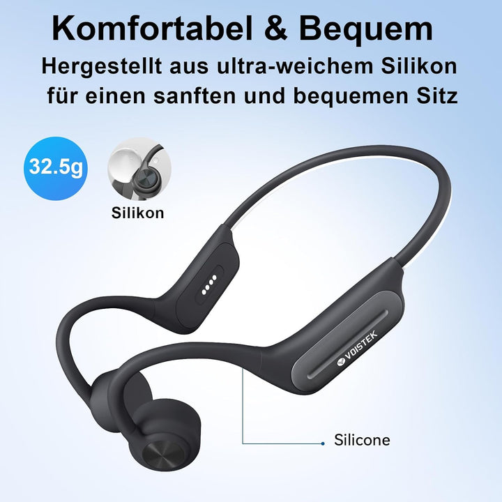Voistek Kopfhörer Schwimmen, Knochenschall-Kopfhörer Bluetooth 5.3, 32 GB MP3, IP68 Wasserdicht, Off