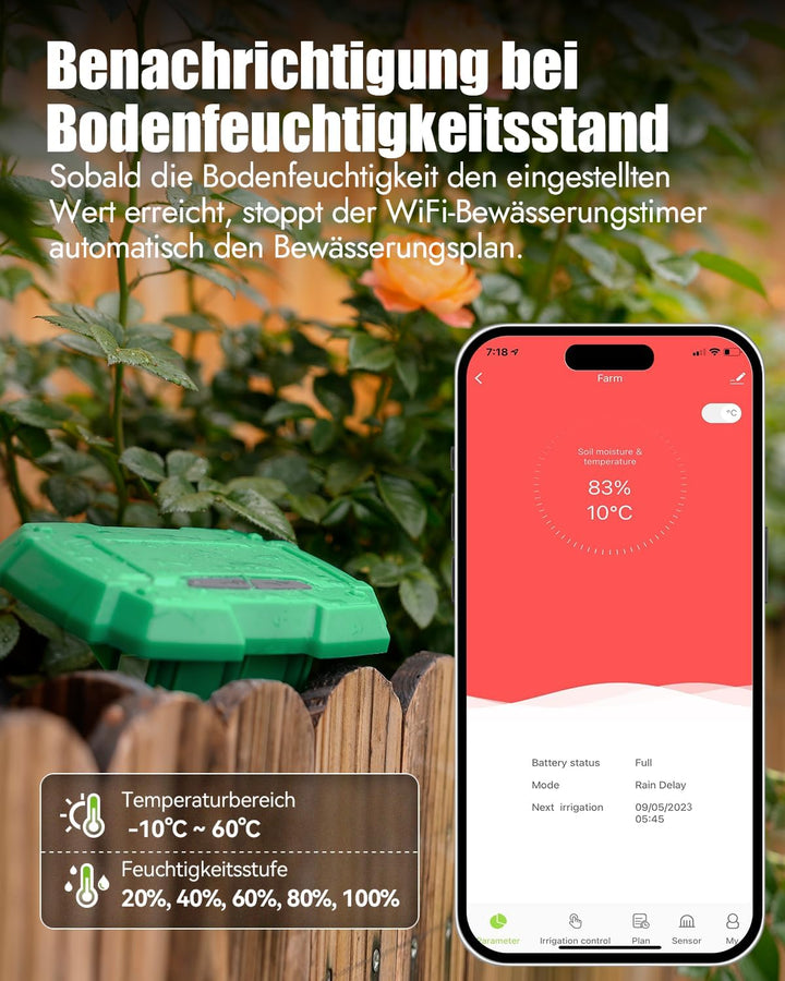 RAINPOINT WiFi Bodenfeuchtigkeitssensor TCS005FRF Muss mit WLAN Bewässerungscomputer TTV103WRF oder
