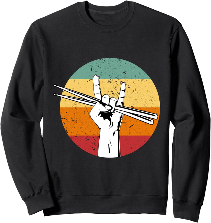 Rock Hand Sign Retro Drumsticks Drum Player Music Sweatshirt
