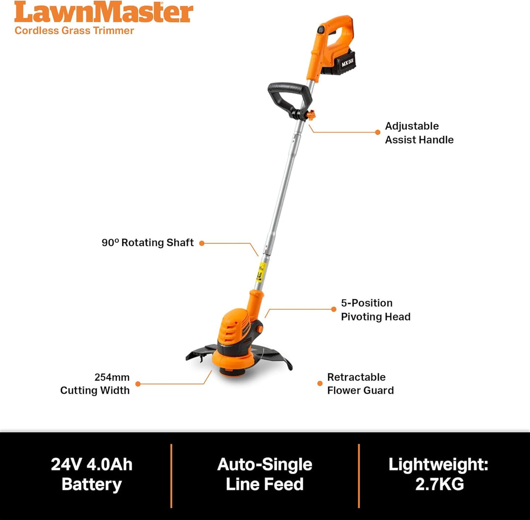 LawnMaster OcuMow™ Roboter-Rasenmäher mit kabellosem 24V MAX 10-Zoll-Gras-Trimmer-Kombi-Set, optisch