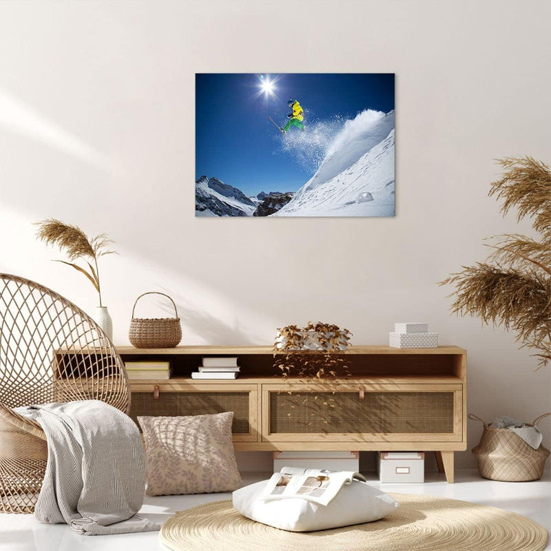 ARTTOR Bilder auf Leinwand Ski Winter Schnee Berg Leinwandbild 70x50cm Wandbilder Dekoration Wohnzim