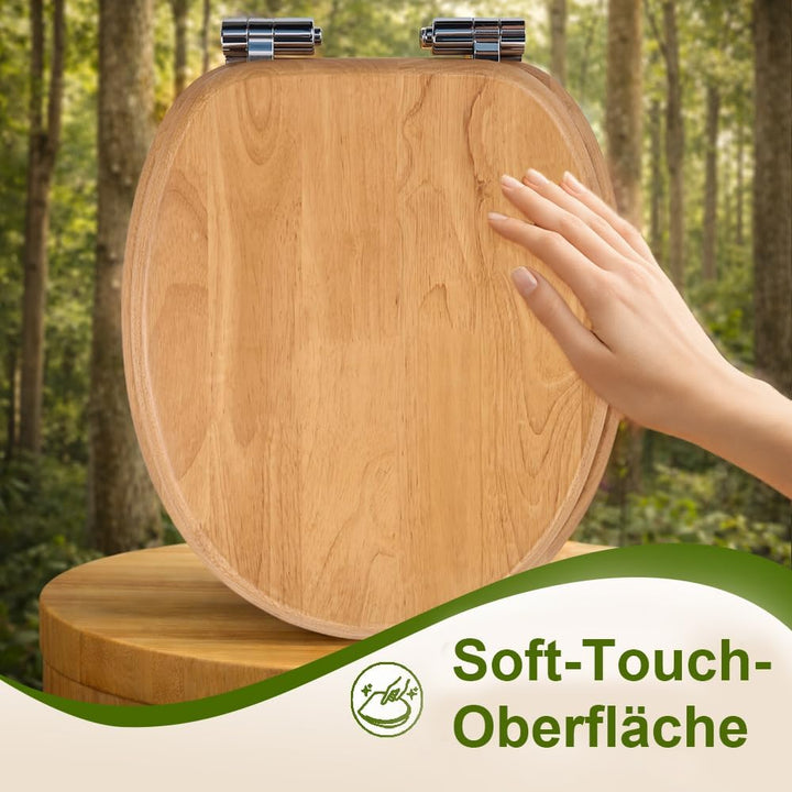 WC-Sitz aus Massivholz - Kautschukholz (Hevea) mit Absenkautomatik, Schnellverschluss &amp; Easy-Clean,