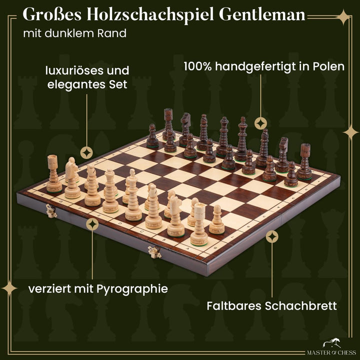 Master of Chess Gentleman 48 x 48 x 3 cm Grosses Holzschach für Erwachsene und für Kinder Handgefert