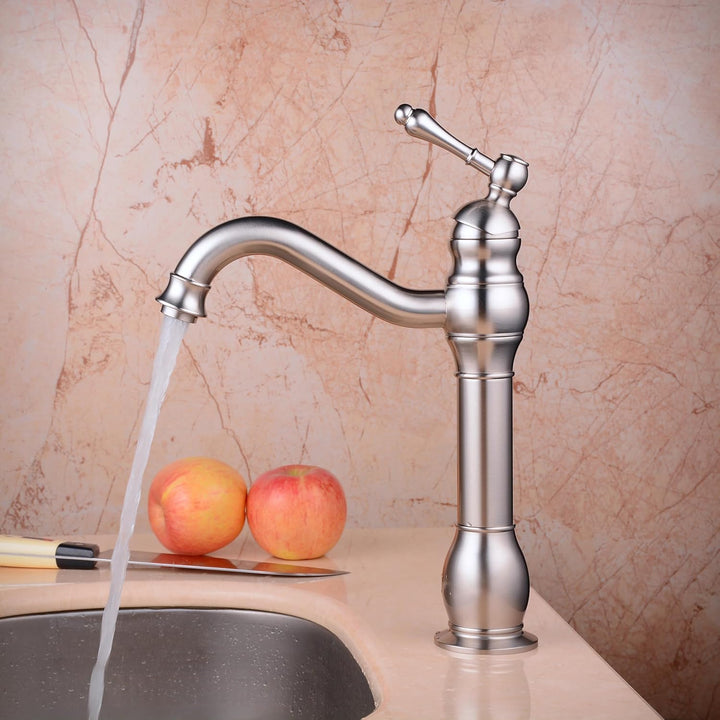 Badezimmer Waschbecken Mischer Hahn, reiner Kupfer Griff Einzel Loch Retro Badezimmer Hahn (Brushed)
