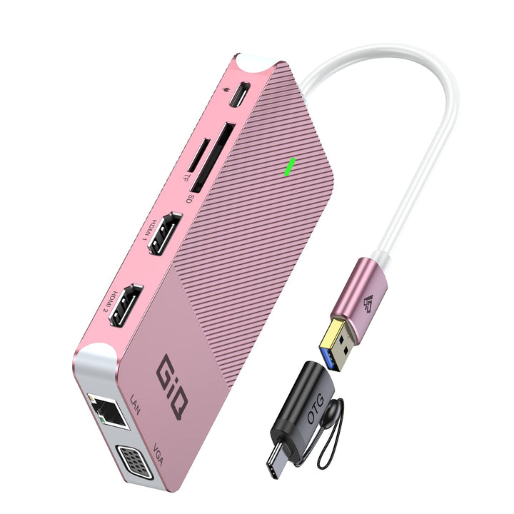 USB Dockingstation GIQ USB C Hub USB 3.0 zu Dual HDMI VGA Adapter Dreifach Display USB C Laptop Dock