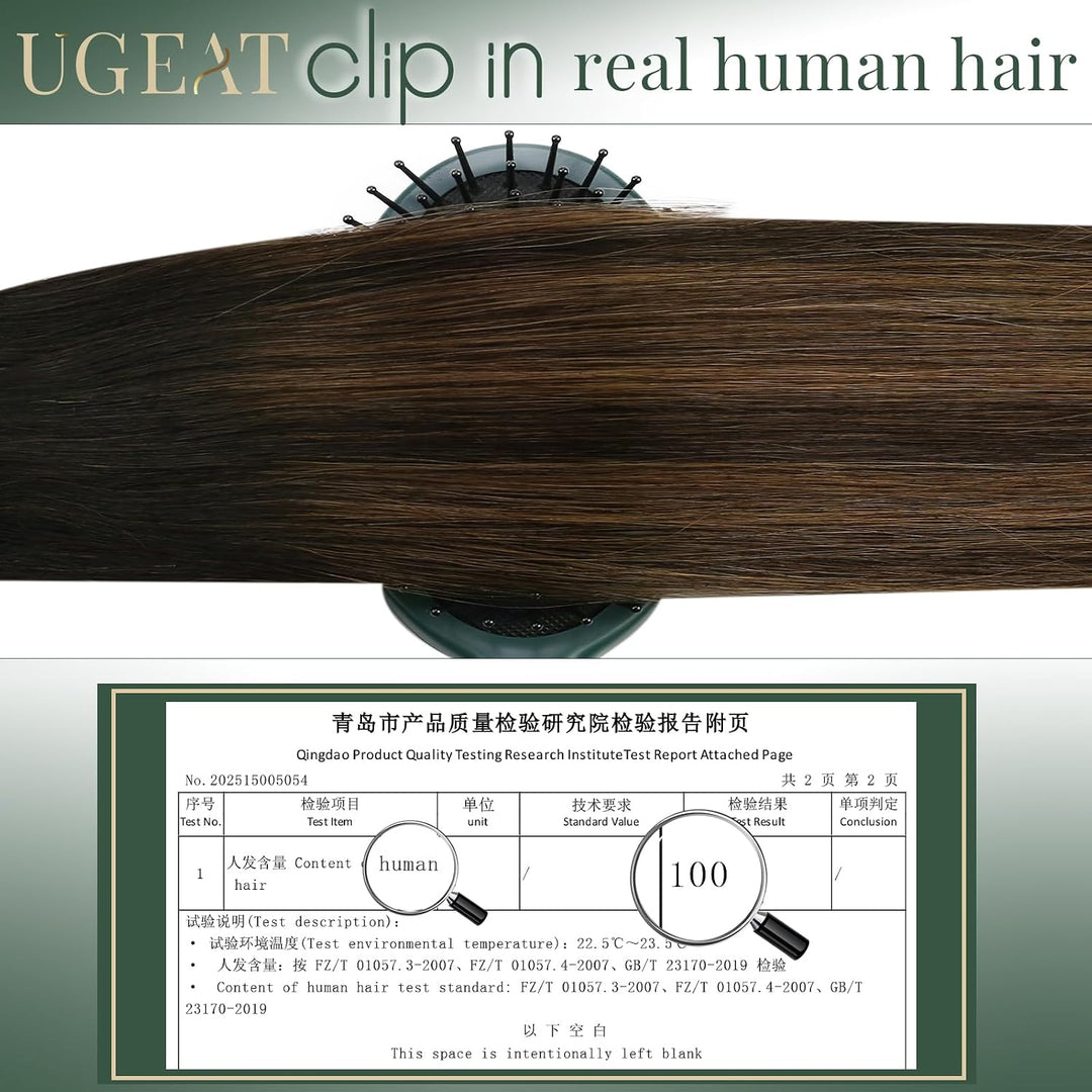Ugeat Extensions Haare Echthaar Clips 30cm Clip in Extensions Echthaar Balayage Dunkelstes Braun mit