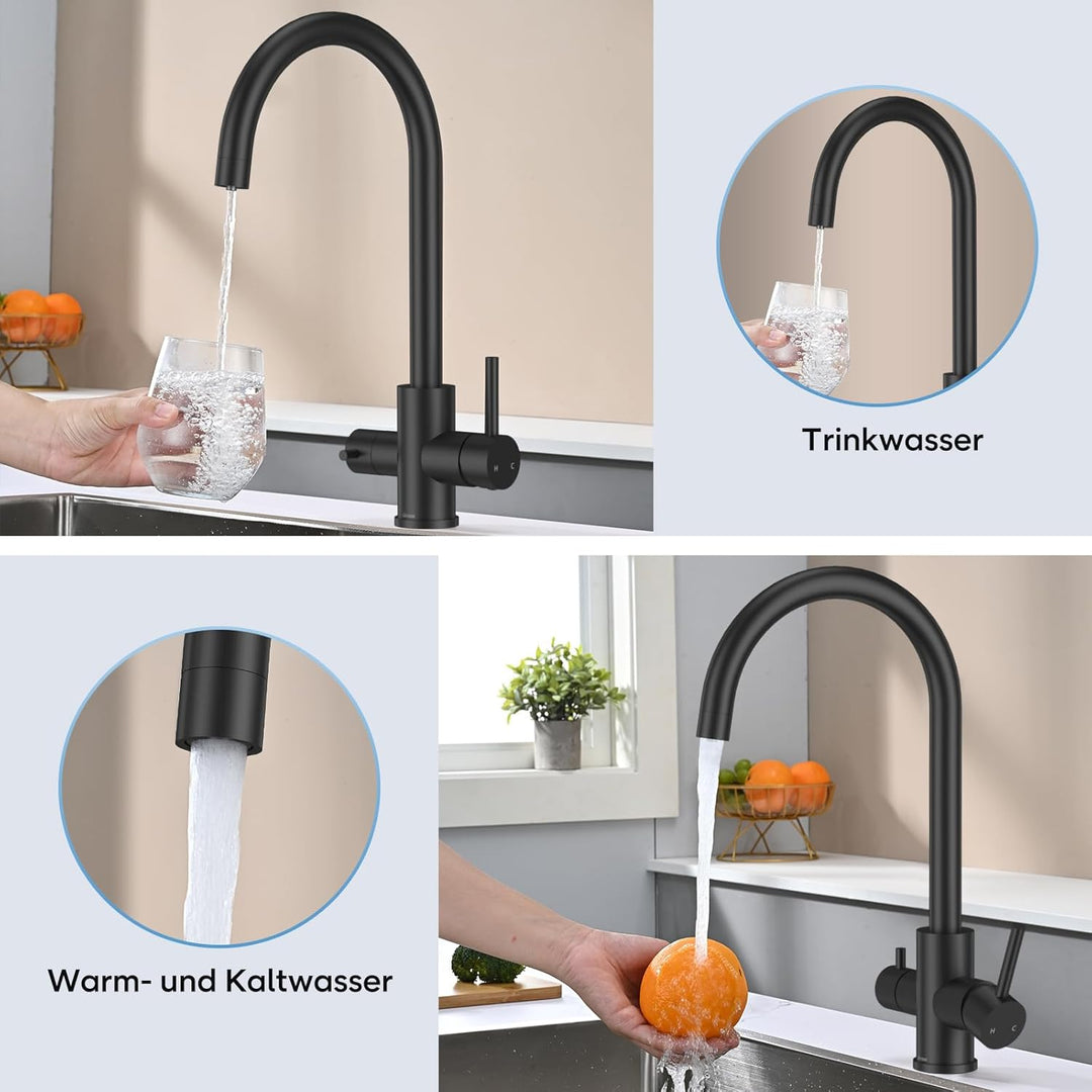 3 Wege Küchenarmatur Küche, Wasserfilter Wasserhahn für Trinkwasser Küchenspüle, Trinkwasserhahn mit