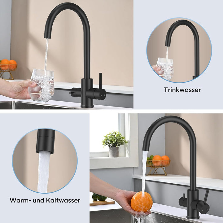 3 Wege Küchenarmatur Küche, Wasserfilter Wasserhahn für Trinkwasser Küchenspüle, Trinkwasserhahn mit