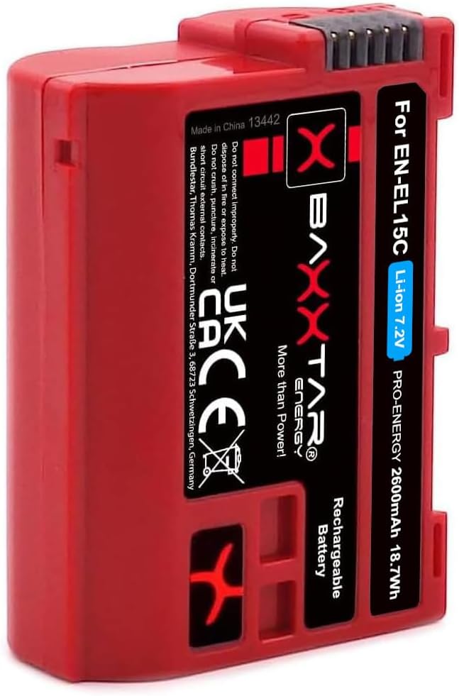 Baxxtar Pro EN-EL15c 2400mAh Kamera-Akku Pack - kompatibel mit Nikon Z5 Z6 II Z7 II Z8 etc. (Nicht f