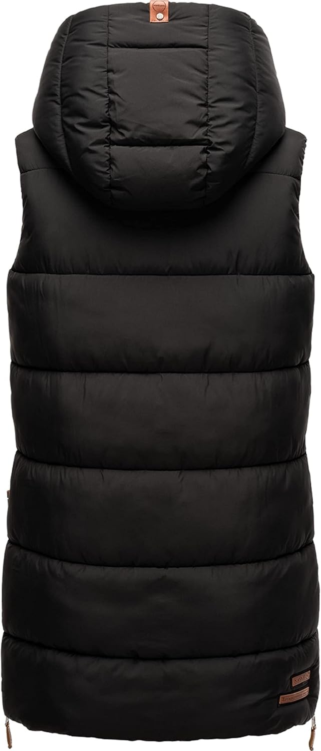Navahoo warme Damen Winter Steppweste lang mit Kapuze Madilynaa XS-XXL M Schwarz, M Schwarz