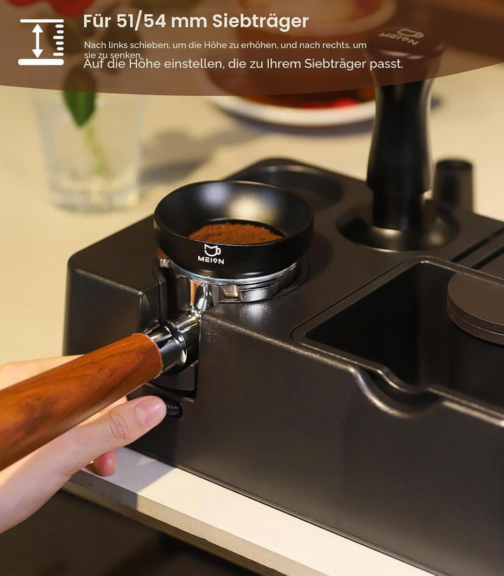 MEION Espresso-Tampingstation, abnehmbare Espresso-Klopfbox und Tamp-Station, 10-in-1-Espresso-Organ