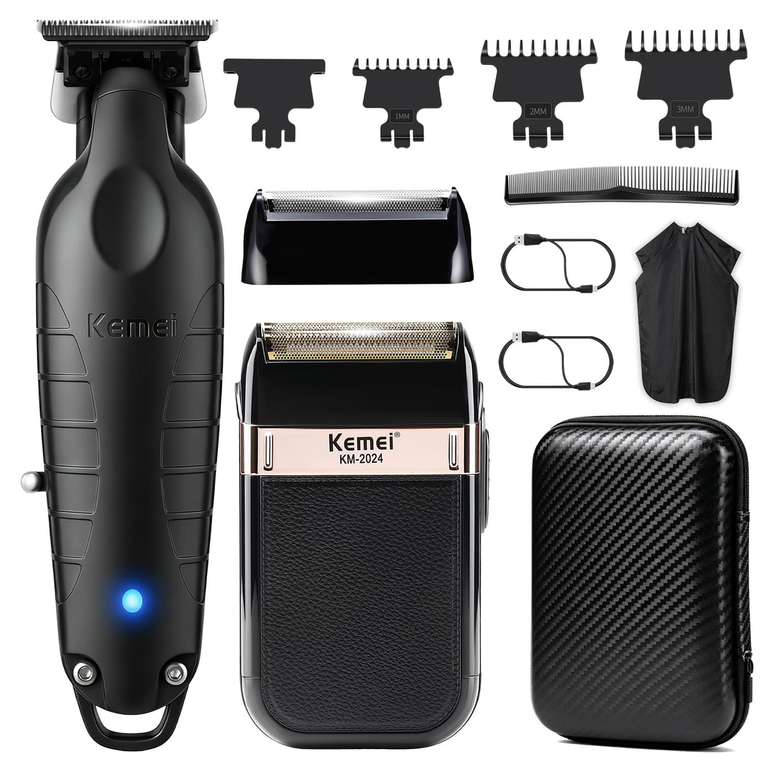 KEMEI 2 in 1 Haartrimmer & Folienrasierer Set fur Manner, Kabelloser T Blade Bart Trimmer und Rasier