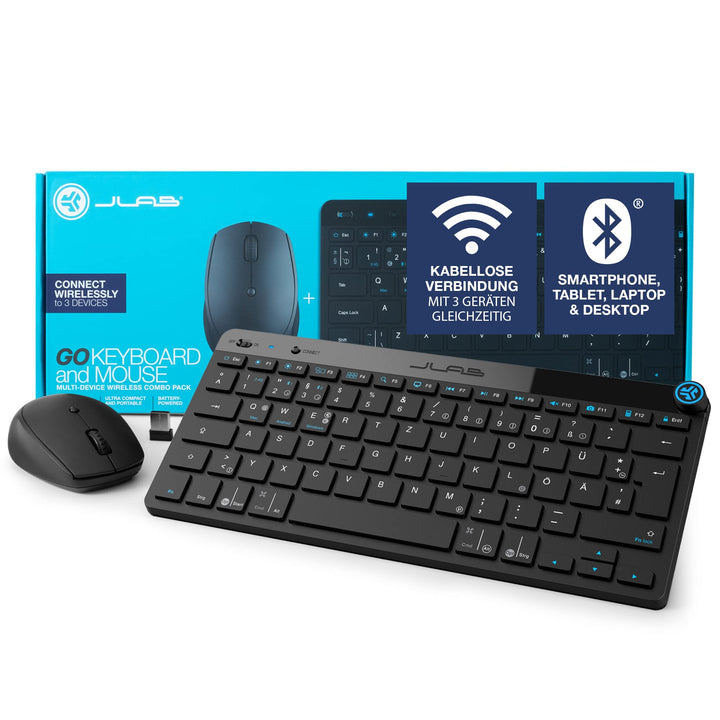 JLab Go Bundle Tastatur Maus Set Kabellos - Bluetooth Maus und Tastatur Klein mit 2,4 GHz Funk, Mult