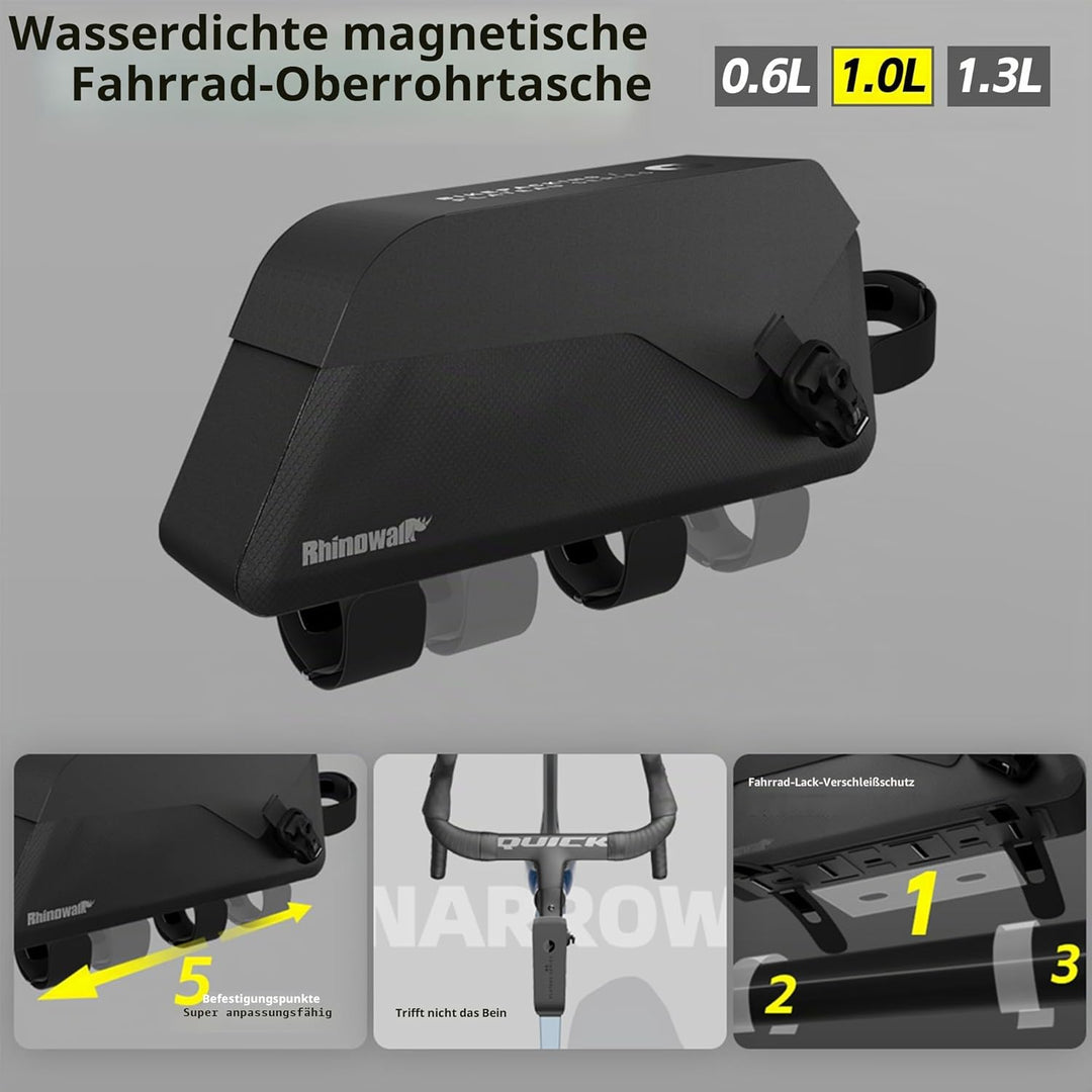 Rhinowalk Magnetische Fahrradrahmentasche 1.5L Fahrradrahmentasche mit Magnetklappe Voll wasserdicht