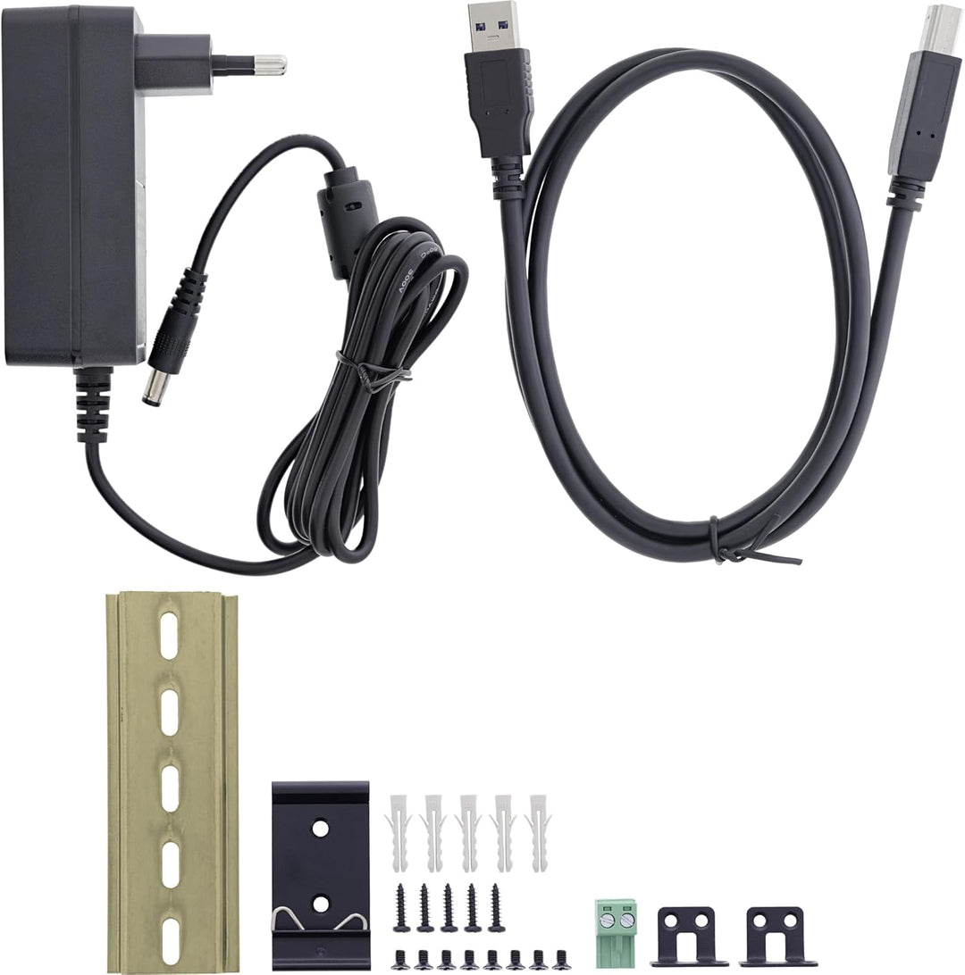 Inline USB 3.2 Gen.1 Industrie-Hub mit 7 Ports, Aluminiumgehäuse, DIN-Schienen-Montage, aktiver USB-