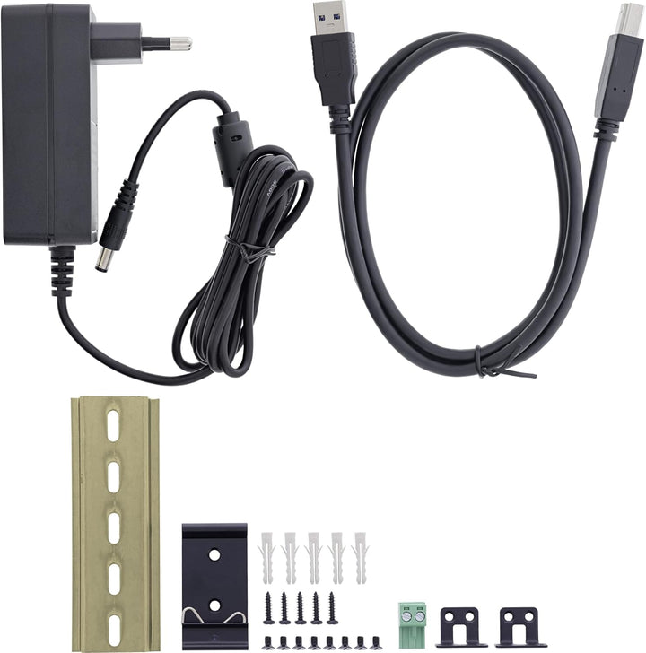 Inline USB 3.2 Gen.1 Industrie-Hub mit 7 Ports, Aluminiumgehäuse, DIN-Schienen-Montage, aktiver USB-