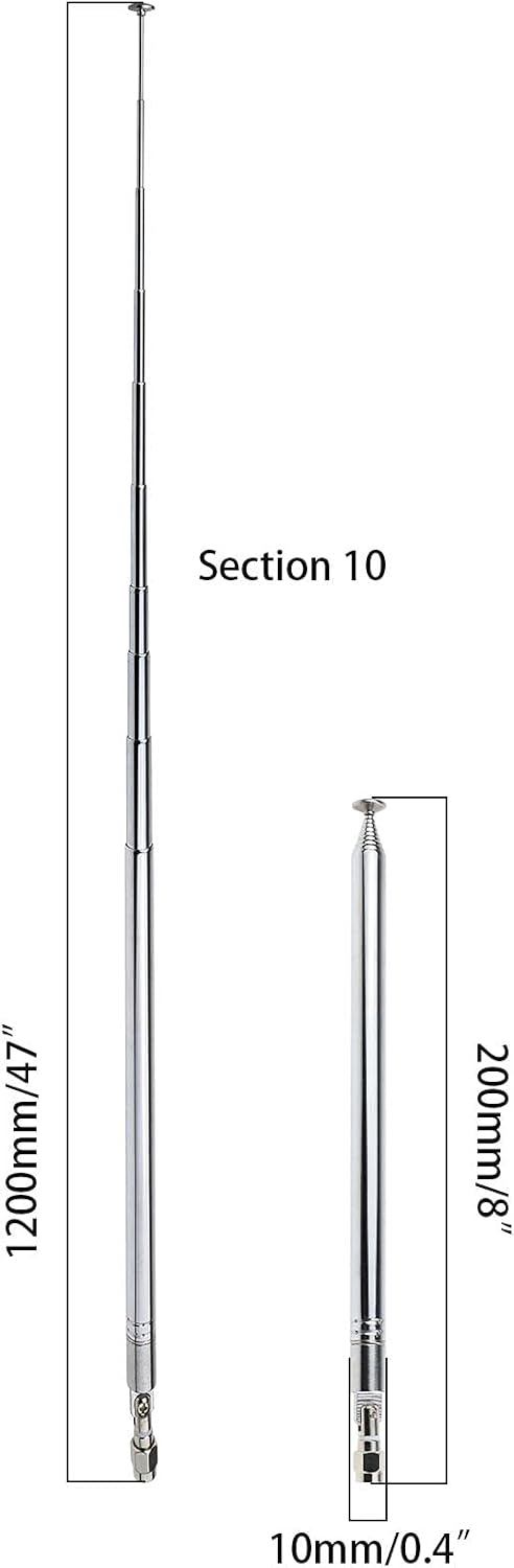 Teleskop-Antenne, 10 Abschnitte, 200–1200 mm, 10 mm Durchmesser, DAB-FM-Antenne, Ersatz für Radio, T