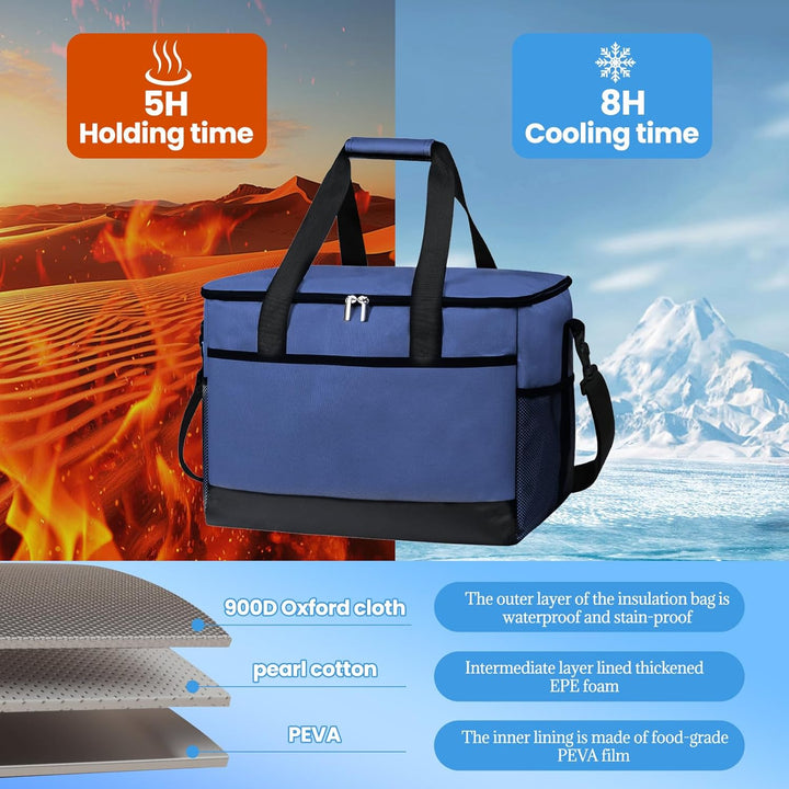 35L Gross Outdoor Kühltasche Faltbar, 60 Can Kühltasche Thermotasche Isoliertasche für Getränke &amp; Ge