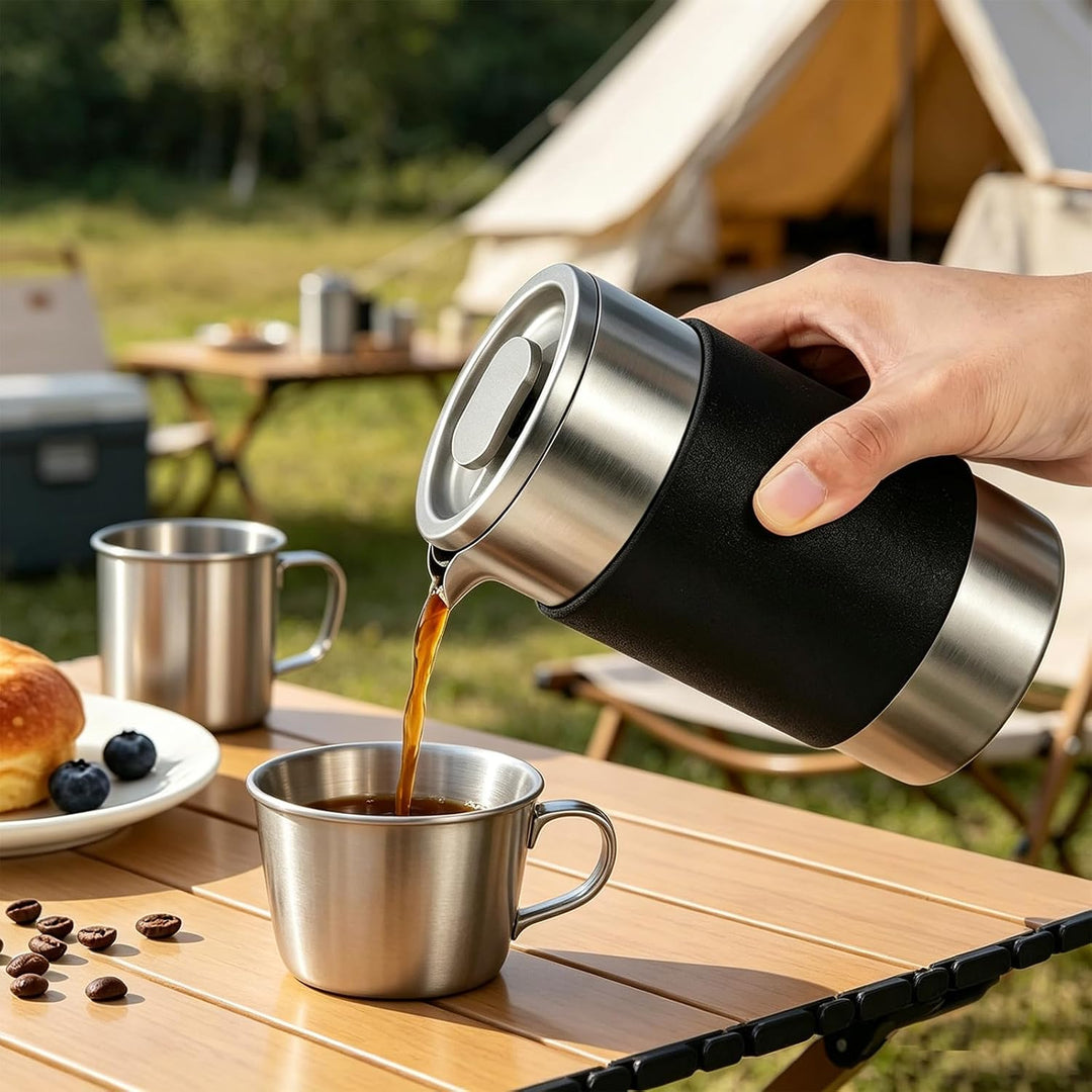 BORDEAG French Press Edelstahl, 304 Edelstahl Kaffeepresse doppelwandig isoliert, Travel Press Kaffe