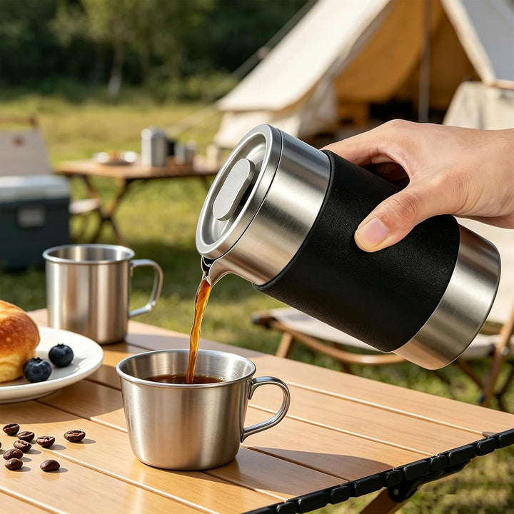 BORDEAG French Press Edelstahl, 304 Edelstahl Kaffeepresse doppelwandig isoliert, Travel Press Kaffe