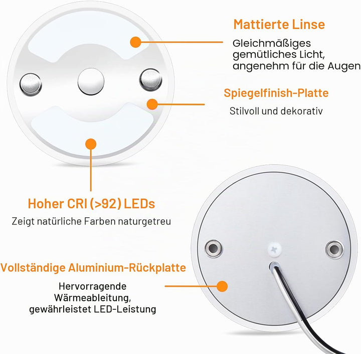 Obeaming 4 x 12V LED Deckenleuchte Wohnmobil Flach Dimmbar Panel Rund Leuchte 75mm 235LM mit Touch S