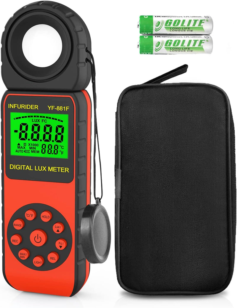 Digital Luxmeter Belichtungsmesser,INFURIDER YF-881F Lichtmessgerät mit 0,01-400.000 Lux,Illuminance