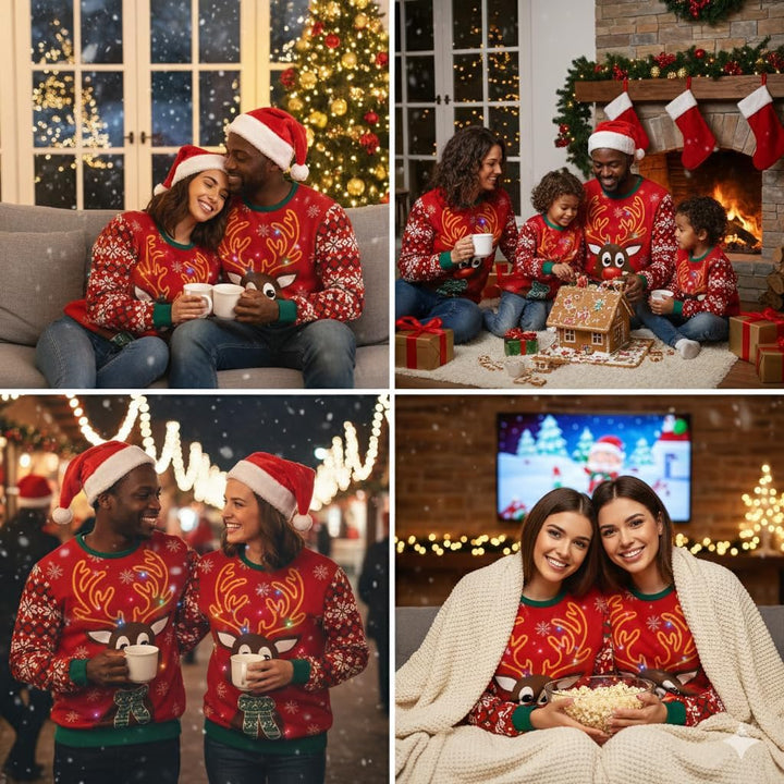 Freshhoodies Unisex Strickpullover Weihnachtspullover Mit LED Leuchten Neuheit Ugly Weihnachtspulli