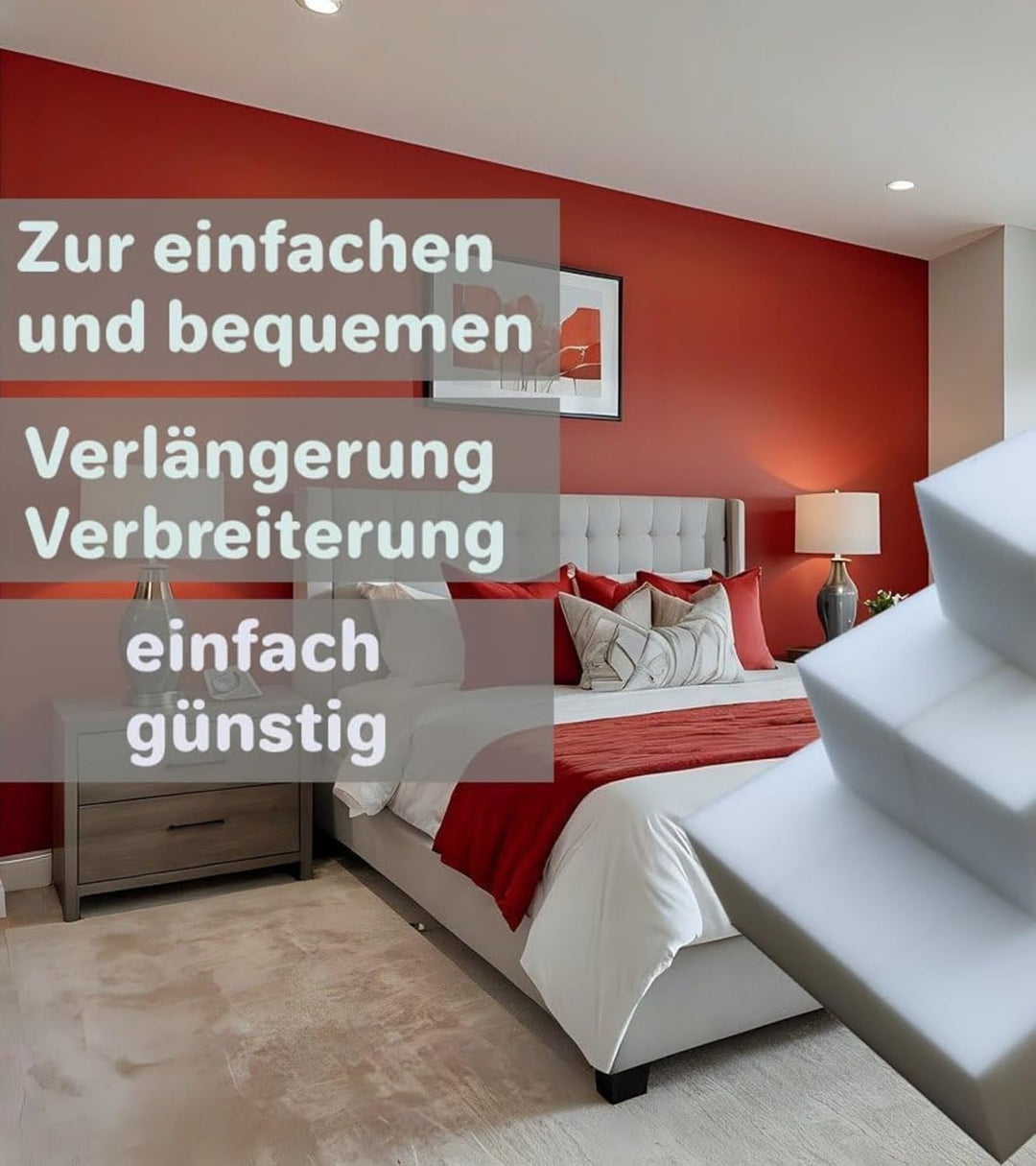 All4All Matratzenverlängerung, Schaumstoff zuschnitt nach mass, Matratzenkeil, Bett Lückenfüller, Ma