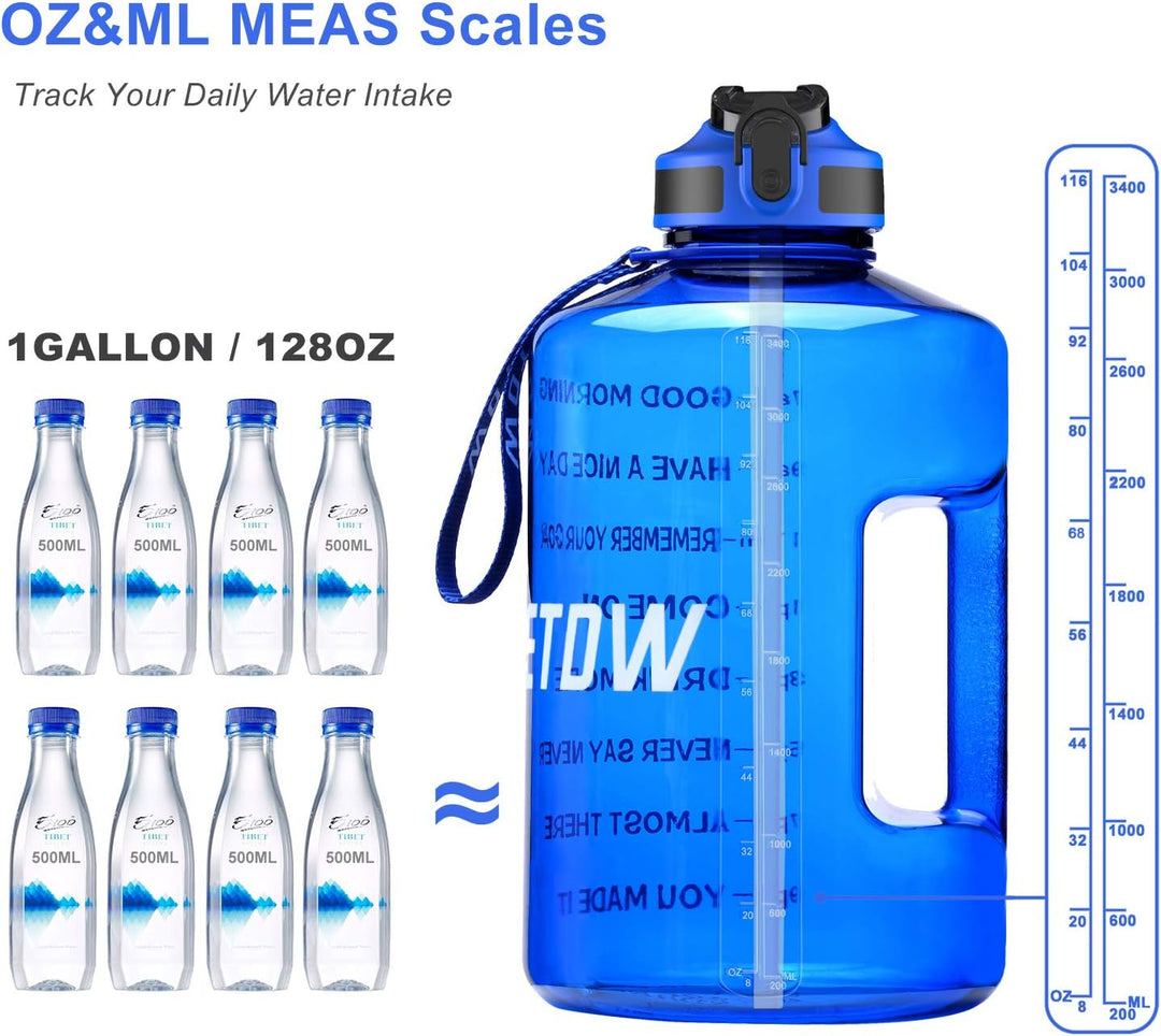 ETDW 3,78 Liter Trinkflasche Sport mit Zeitangaben und Strohhalme, 3,78L Gross Sportflasche BPA Frei