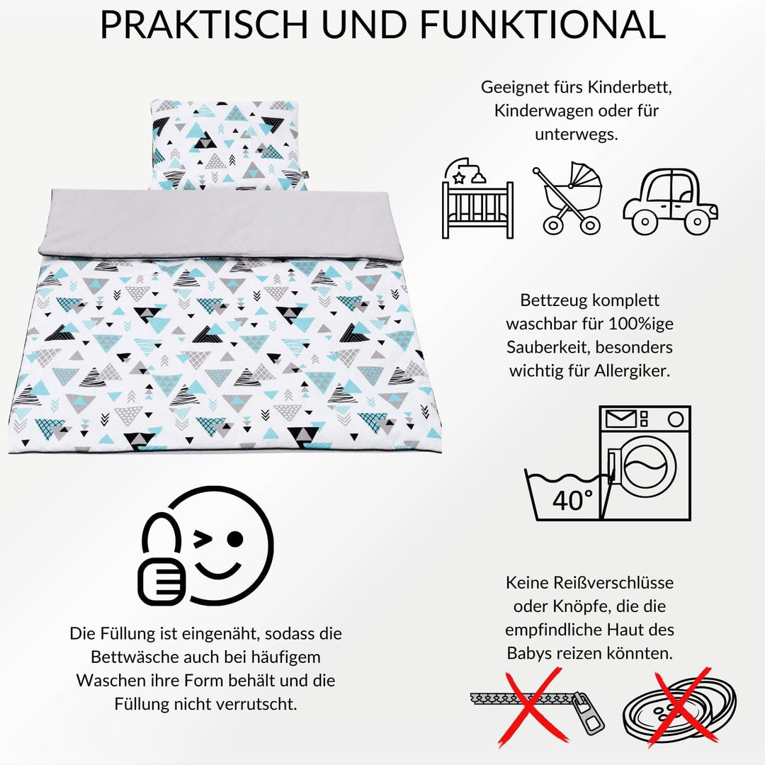 Bellochi Multifunktional Baby Decke Set - Doppelseitig Baby Bettwäsche 75x100 cm und Kissen 30x40cm