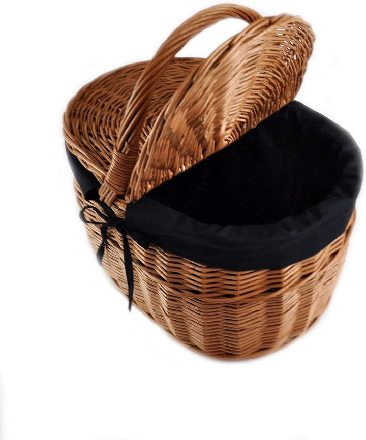 MyBer® Korb Picknickkorb Tragekorb Einkaufskorb mit 2 Deckeln Weidenkorb Vollweide geflochten braun