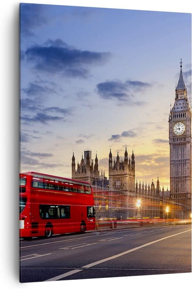 ARTTOR Bilder auf Leinwand 70x100cm Leinwandbild mit Rahmen London Bus Gross Wanddeko Bild Schlafzim