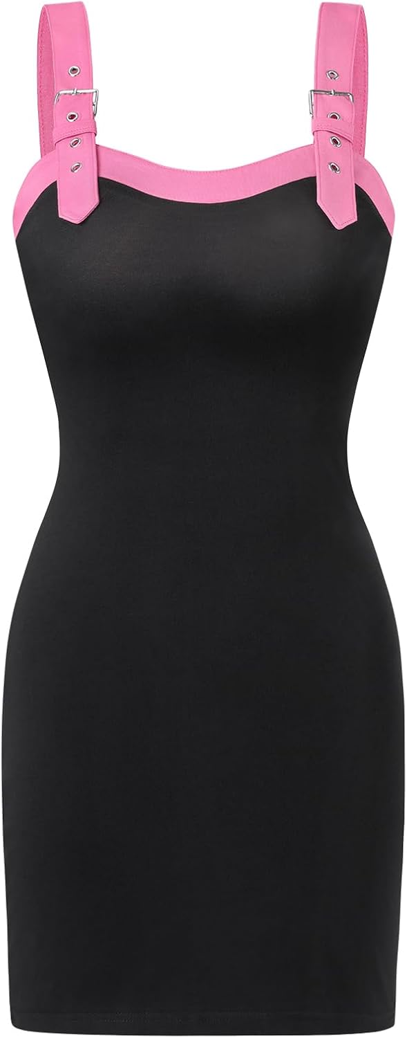 LittleForBig Damen Baumwolle Overall Goth Bodycon Mini Kleid Rock S Rosa, S Rosa